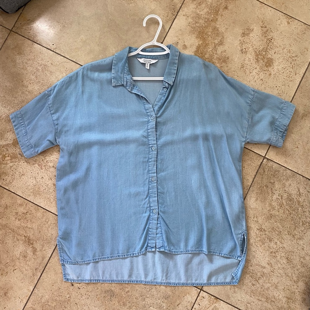 And Other Stories Denim/Linen Button Down Top